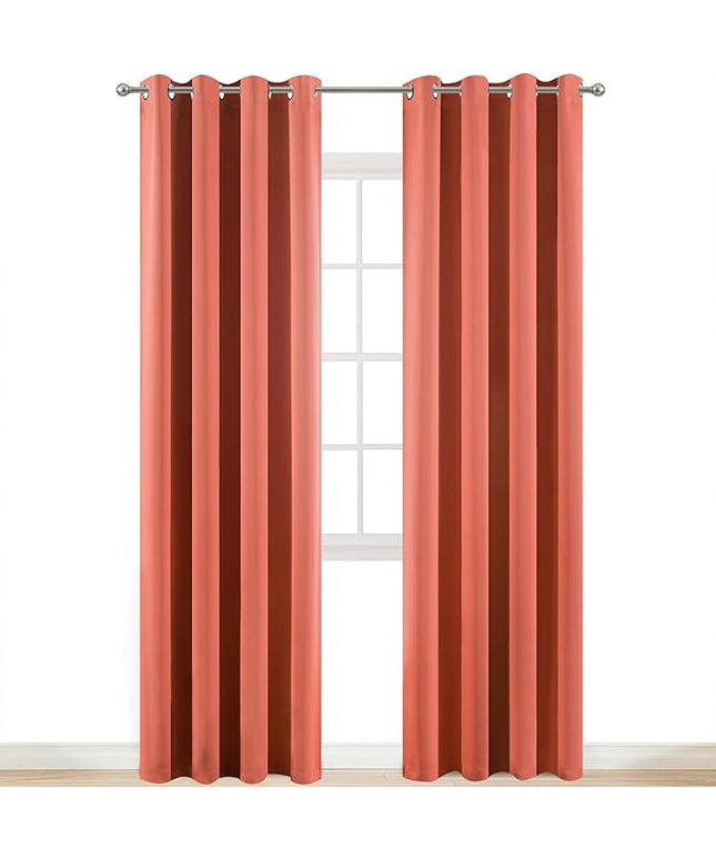 Yakamok Thermal Curtains Blackout Curtain Panels, Room Darkening Solid Grommet Top Window Drapes for Dedroom, 2 Tie Backs Included,（52x84 inch, Coral Orange, 2 Panels