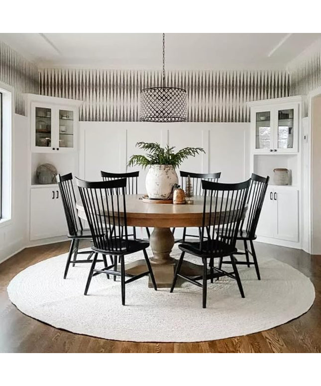FRELISH DECOR Handwoven Jute Area Rug - Off-White Round Rustic Vintage Braided Reversible Rug - Eco Friendly Rug for Bedroom - Kitchen - Living Room - Farmhouse (8' Round - Off-White)