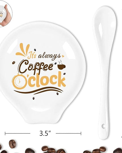 Funny Coffee Quote It's Always Coffee O'clock Ceramic Coffee Spoon Holder-Coffee Spoon Rest -Coffee Station Decor Coffee Bar Accessories-Coffee Lovers Gifts for Women and Men