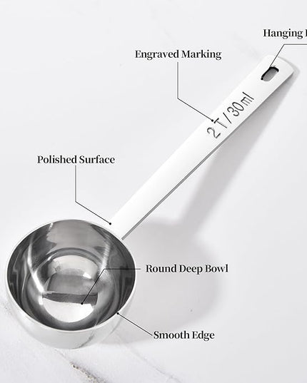 Long Handle Coffee Scoop: 5.98 Inch 18/8 Stainless Steel 2 Tablespoon Metal Measuring Spoon Tbsp Scoop for Coffee Beans, Grounds Coffee, Coffee Powder, Tea, Tall Jars (2Tbsp/30ml)