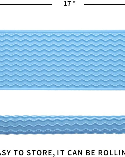 Silicone Dish Drying Mat for Multiple Usage,Easy clean,Eco-friendly,Heat-resistant Silicone Mat for Kitchen Counter,Sink,Bar,Bottle,or Cup Light Blue M 17 inches x 6 inches
