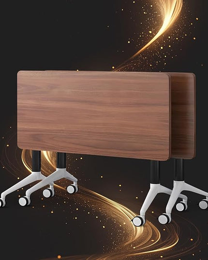 Conference Table, Folding Conference Room Tables, Modern Flip Top Seminar Training Meeting Table with Wheels, Modular Foldable Conference Tables for Home Office Classr (Brown 2 Pack 47.2inch)