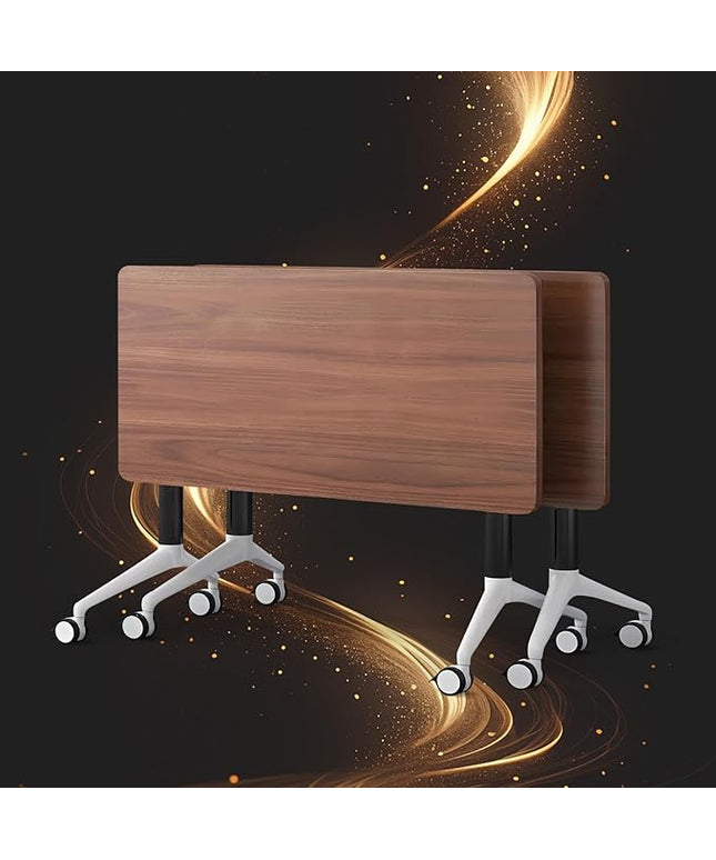 Conference Table, Folding Conference Room Tables, Modern Flip Top Seminar Training Meeting Table with Wheels, Modular Foldable Conference Tables for Home Office Classr (Brown 2 Pack 63inch)