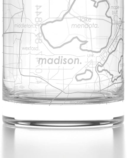 Well Told Engraved Madison Wisconsin Map Rocks Glass, Old Fashioned Whiskey Glass (11 oz, Clear) Etched Whiskey Glass, Gifts For Whiskey Lovers