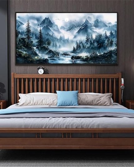 ERQINHUA Large Wall Decor For Bedroom Black Framed Canvas Wall Art For Living Room Office Decorations Misty Forest Wall Paintings Tree Landscape Pictures Artwork Modern Home Decor 30x60 Inches