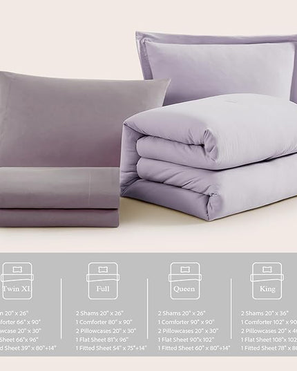 WRENSONGE Twin Comforter Set- 5 Pieces Lilac Twin Bed in a Bag, All Season Twin XL Bedding Sets with 1 Fitted Sheet, 1 Flat Sheet, 1 Pillow Sham and 1 Pillowcase