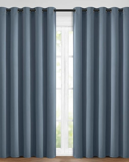 Yakamok Blackout Curtains Room Darkening Thermal Insulated Window Panels,Solid Grommet Top Drapes for Bedroom/Living Room(62Wx84L, Stone Blue, 2 Panels)