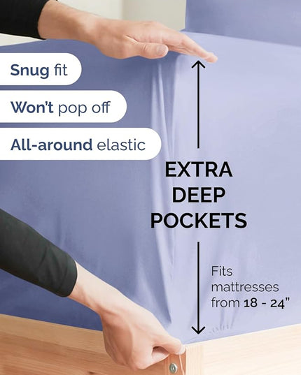 Extra Deep Full Sheet Set - 6 Piece Breathable & Cooling Sheets - Hotel Luxury Bed Sheets Set - Easy & Secure Fit - Soft, Wrinkle Free & Comfy Sheets Set - Lavender Sheet Set with Extra Deep Pockets
