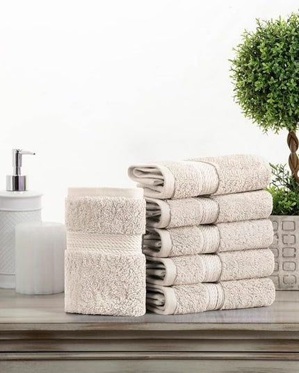 Superior Egyptian Cotton Pile Face Towel/Washcloth Set of 6, Ultra Soft Luxury Towels, Thick Plush Essentials, Absorbent Heavyweight, Guest Bath, Hotel, Spa, Home Bathroom, Shower Basics, Stone