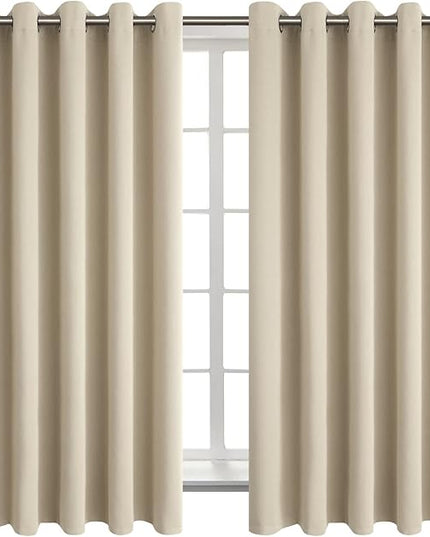 BGment Room Darkening Curtains 63 Inches Long - Grommet Thermal Insulated Drapes Window Treatment Curtains for Bedroom, 2 Panels, 70 x 63 Inch, Beige