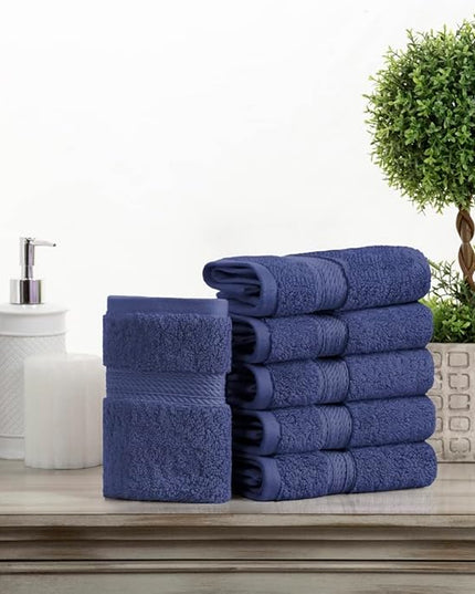 Superior Egyptian Cotton Pile Face Towel/Washcloth Set of 6, Ultra Soft Luxury Towels, Thick Plush Essentials, Absorbent Heavyweight, Guest Bath, Hotel, Spa, Home Bathroom, Shower Basics, Navy Blue