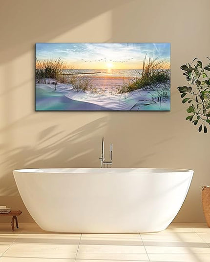 Canvas Wall Art For Living Room Large Size Wall Art Decor For Bedroom Blue Ocean Beach Landscape Paintings Poster Prints Artwork Office Decorations Seascape Wall Pictures Modern Room Home Decor Works