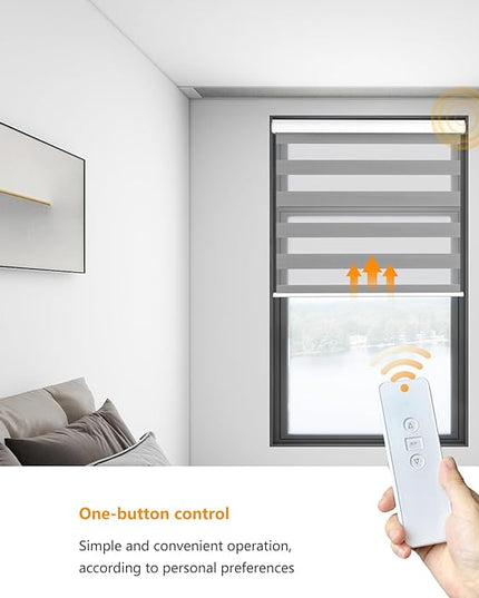 Motorized Zebra Blinds with Remote Blackout Cordless Zebra Shade Smart Home Electric Curtains for Windows and Privacy Light Filtering Roller Shades, Easy to Install, 36" W x 72" H, Grey