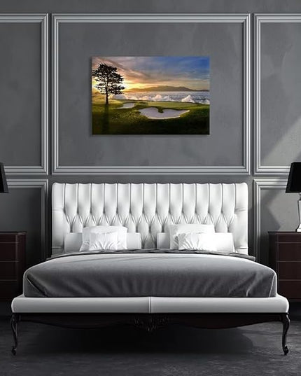 chenchenArt Pebble Beach Golf Course Wall Art Pictures Golf Course Poster Canvas Prints Golf Artwork Wall Decor for Living Room Bedroom Bathroom Home Decorations Framed Ready to Hang(12''H x 16''W)