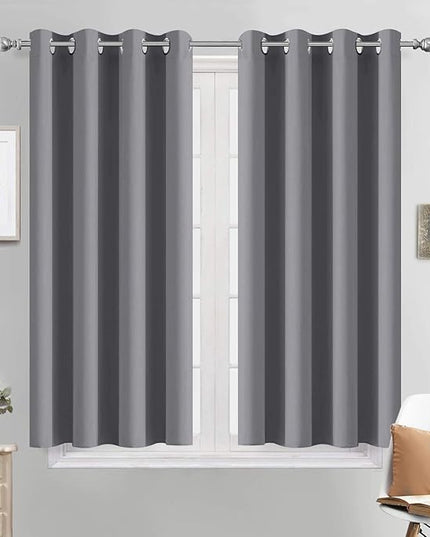 Yakamok Grey Blackout Curtains for Bedroom, Light Blocking Thermal Insulated Grommet Blackout Drapes for Living Room(52W by 45L, Grey, 2 Panels)