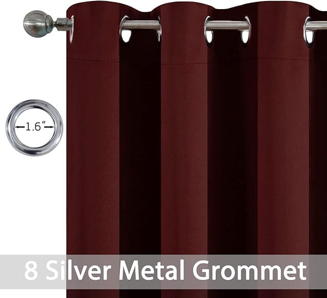Yakamok 36 Inch Blackout Curtains for Kitchen, Grommet Sunlight Block Energy Saving Window Drapes for Bedroom Bathroom, Burgundy Red, 52Wx36L, 2 Panels
