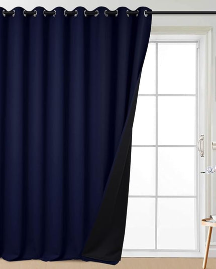 Yakamok 100% Blackout Extra Wide Thermal Insulated Curtains, Total Shade Patio Door Curtain, Full Light Shading Sliding Door Drape Room Divider for Living Room/Bedroom, Navy Blue, W100 x L108, 1 Panel