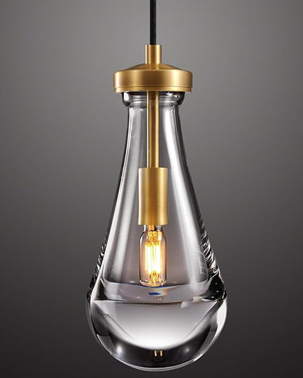 Raindrop Pendant Lights, Pendant Lights Kitchen Island, Brass Base Hanging Light Dining Room Light Fixture, Handblown Clear Kitchen Chandelier, Rope Pendant Lights for Living Room Hallway,E12 Bulb