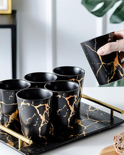 BESPORTBLE 2pcs Ceramic Coffee Mugs with Unique Black Gold Marble Pattern Nordic Style Porcelain Cups for Home Office Cafe Elegant Drinkware for Coffee Tea Juice