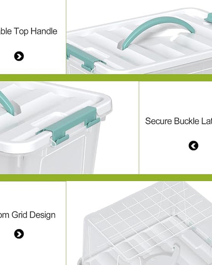 Jekiyo 14 Quart Clear Storage Box with Handle, Plastic Latching Bins with Lids, 4 Packs
