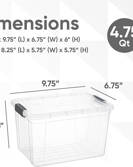 Superio Storage Bins with Lids- 8 Pack, 4.75 Qt Clear Boxes for Organizing, Stackable Plastic Containers- BPA Free, Non-Toxic, Odor Free, Organizer for Home, Office, Dorm