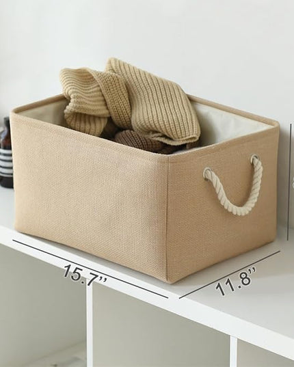 TheWarmHome Organization and Storage Bin for Shelves - Large 3 Pack 16x12x8 inch Storage Basket for Organizing, Canves Storage Cubes for Organizer Toy Closet Cloth Gift (Beige)