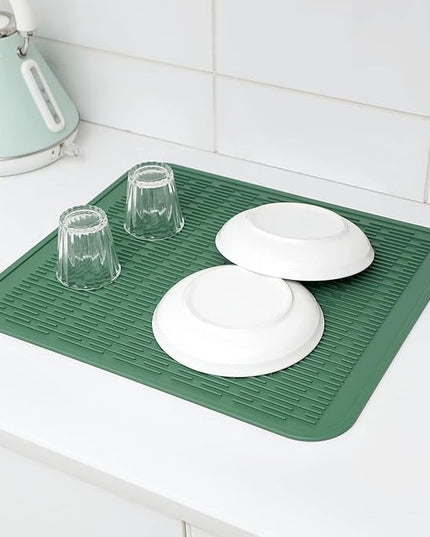 Silicone Dish Drying Mat for Multiple Usage,Easy clean,Eco-friendly,Heat-resistant Silicone Mat for Kitchen Counter or Sink,Refrigerator or Drawer Liner Green 2XL 24 inches x 18 inches