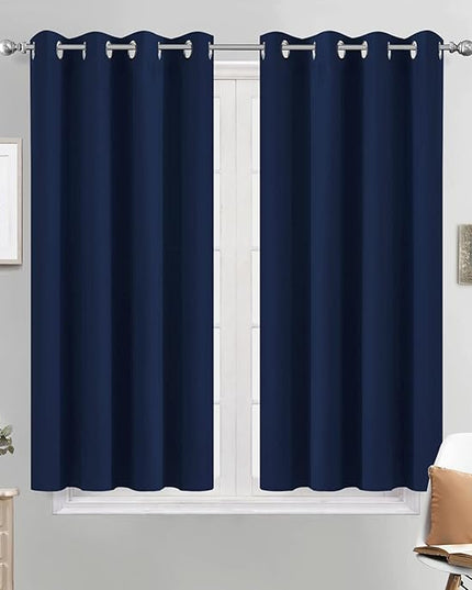 Yakamok Navy Blue Blackout Curtains for Bedroom, Light Blocking Window Treatment Drapes - Plain Solid Grommet Top Curtains(52Wx45L, 2 Panels)