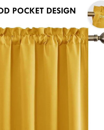 DWCN Yellow Room Darkening Blackout Curtains - Thermal Insulated Privacy Energy Saving Window Curtain Drapes 52 x 54 inch Length, Set of 2 Bedroom Living Room Curtains