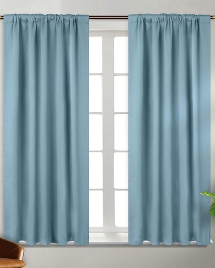 BGment Greyish Blue Blackout Curtains 54 Inches Long - 42 x 54 Inch Room Darkening Curtains Thermal Insulated Rod Pocket and Back Tab Drapes for Bedroom, 2 Window Curtains Panels, Greyish Blue