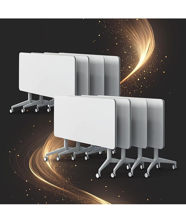 Conference Table, Folding Conference Room Tables, Modern Flip Top Seminar Training Meeting Table with Wheels, Modular Foldable Conference Tables for Home Office Classr (White 8 Pack, 63inch)