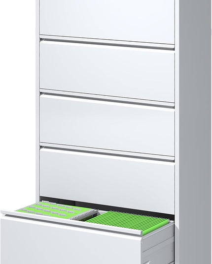 5 Drawer Metal Office Storage Filing Cabinet with Lock, White Lateral File Cabinet for Home Office, Horizontal Locking for Legal/Letter/A4, Assembly Required