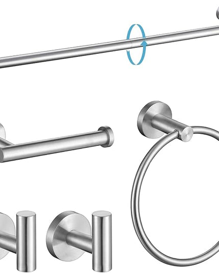 TURS 5 Piece Bathroom Hardware Set Brushed, SUS304 Stainless Steel Bath Towel Bar Set, 24 Inch Bathroom Accessories Kit Wall Mounted