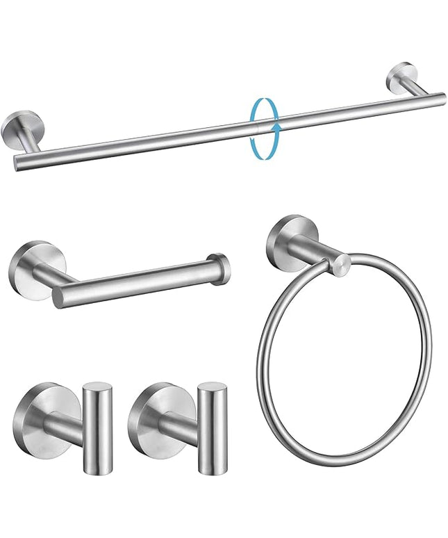 TURS 5 Piece Bathroom Hardware Set Brushed, SUS304 Stainless Steel Bath Towel Bar Set, 24 Inch Bathroom Accessories Kit Wall Mounted