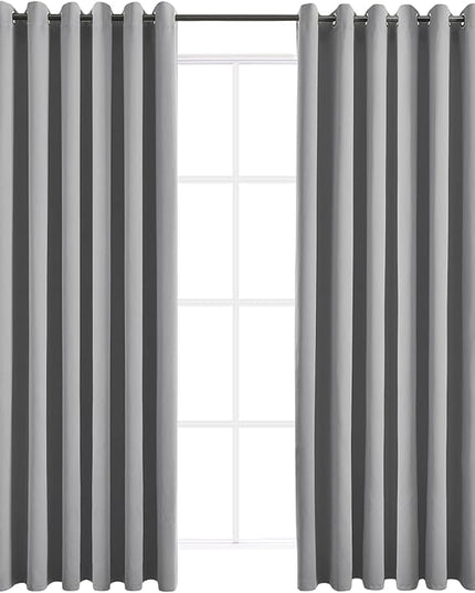 Blackout Curtains for Bedroom Thermal Insulated Solid Grommet Window Drapes Extra Wide for Sliding Door, Set of 2 Curtain Panels 84 W x 108 L Inches Light Gray