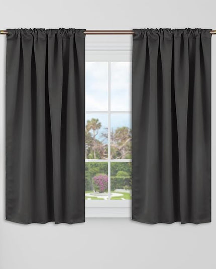 BGment 40 Inch Length Blackout Curtains for Cafe - 34 x 40 inch Short Curtains Rod Pocket and Back Tab Thermal Insulated Room Darkening Curtains for Kitchen Bathroom, 2 Window Panels, Dark Grey