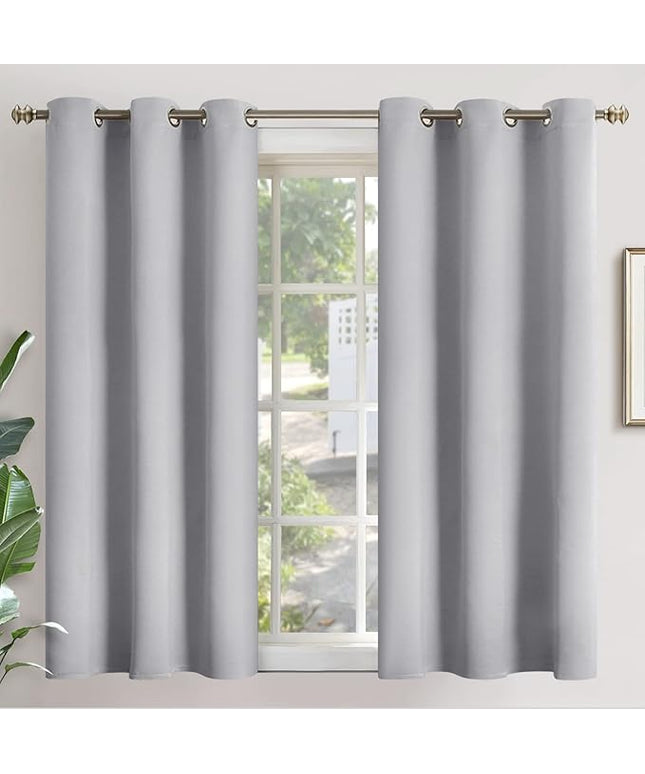 YoungsTex Light Grey Blackout Curtains 48 Inch Length for Bedroom Kitchen Window - Short Thermal Insulated Drapes with Grommet Darkening Privacy for Bathroom Living Room, 2 Panels, 42 x 48 Inch