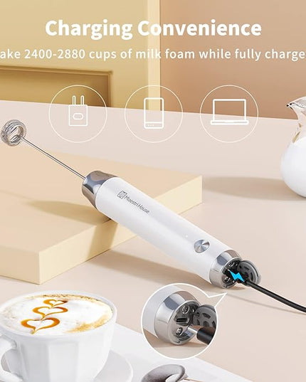 Maestri House Rechargeable Milk Frother with Stand, LunaFro Handheld Electric Foam Maker Waterproof Detachable Stainless Steel Whisk Drink Mixer Foamer for Lattes, Cappuccino