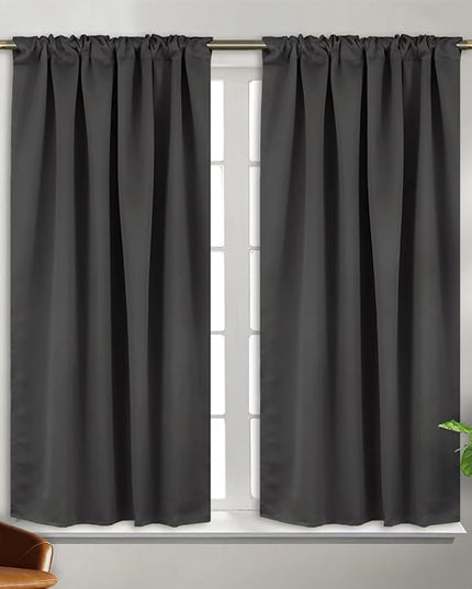 BGment Rod Pocket and Back Tab Blackout Curtains for Bedroom - Thermal Insulated Room Darkening Curtains for Living Room, 2 Window Curtain Panels (42 x 45 Inch, Dark Grey)