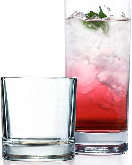 Everyday Drinking Glasses Set of 8 Drinkware Hurricane Glasses, Kitchen Glasses for Cocktail, Iced Coffee, Beer, Ice Tea, Wine, Whiskey, Water, 4 Tall Glass Cups & 4 Short Dof Drinking