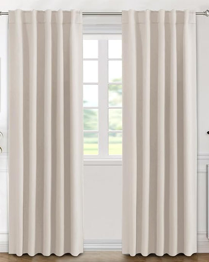 H.VERSAILTEX Blackout Curtains Thermal Insulated Window Treatment Panels Room Darkening Blackout Drapes for Living Room Back Tab/Rod Pocket Bedroom Draperies (2 Panels, Natural, 42 x 84 Inch)