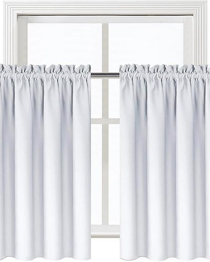 DWCN White Short Room Darkening Curtains for Kitchen/Bedroom, 42 x 36 inches Long - Energy Saving Window Drapes for Nursery with Rod Pocket, Set of 2 Panels