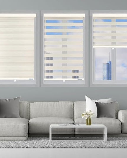 ShadesU Cordless Zebra Blinds – Light Filtering Dual-Layer Window Shades for Privacy (Cream Color) (Maximum Height 72") (Width 30.5")
