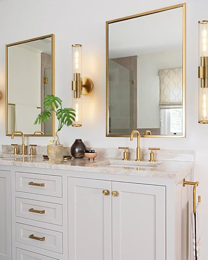 Gold Wall Sconce, Bathroom Light Fixtures in Clear Glass Indoor Wall Sconces, Modern Sconce Wall Lighting Up and Down Vanity Lights Fixtures for Bathroom,Living Room - Bulb Not Included