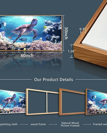 Wapluam Framed Canvas Wall Art - Large Decor for Living Room, Office, Bedroom - Sea Turtles, Blue Ocean - 30" x 60"