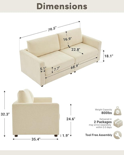 Tbfit Sectional Couch Loveseat, 79" Modern Comfy Sofa with Deep Seat, Removable Cover & Reversible Cushion, Beige