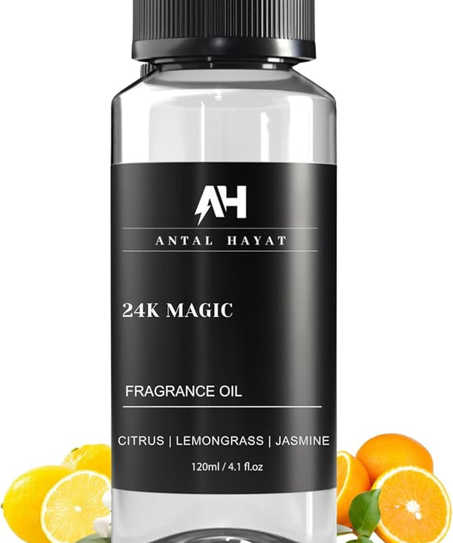 24K Magic Diffuser Oil 120mL – Hotel Scented Essential Oil for Diffuser – Inspired by W Hotels – Luxury Aromatherapy Oil Blend – Bergamot, Jasmine, Lemongrass, Musk