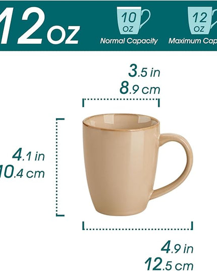 vancasso PLAYA Ceramic Coffee Mug Set of 6, 12 Oz Tea Cups with Handle for Latte, Tea, Cappuccino, Milk, Cocoa, Microwave&Dishwasher Safe, Brown