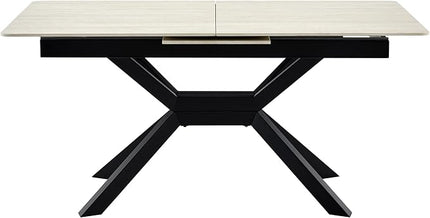 Expandable Dining Table(63"-79"),Seat 6-10,Effortless One-Hand Extension Sintered Stone Table with 0.08" Thick Carbon Steel Legs,Heat Resistant Modern Rectangular Kitchen Table for Dining Room