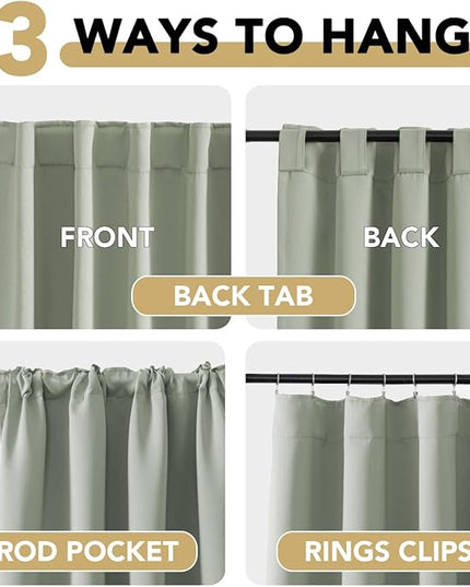 H.VERSAILTEX Blackout Curtains Thermal Insulated Window Treatment Panels Room Darkening Blackout Drapes for Living Room Back Tab/Rod Pocket Bedroom Draperies (2 Panels, Light Sage, 42 x 54 Inch)